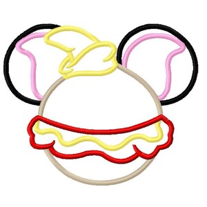 以下が含まれることがあります： 大きな耳、黄色の帽子、赤と黄色のフリルが付いた漫画のキャラクター。キャラクターは黒で縁取られています。