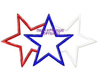 Patriotic 3 Star Design Embroidery Applique Design