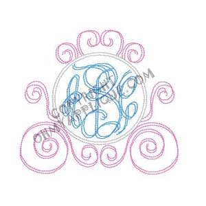 Quick Stitch Monogram Initial Frame Princess Carriage Embroidery Design  7 SIZES Instant Download Digital File