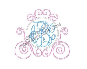 Quick Stitch Monogram Initial Frame Princess Carriage Embroidery Design  7 SIZES Instant Download Digital File