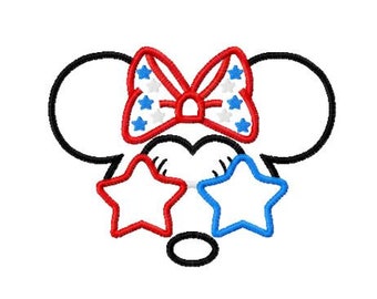 Miss Mouse Inspired with Patriotic Star Glasses Embroidery Applique Design Instant Download Digital File