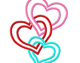 3 Tangled Hearts Valentines Embroidery Applique Design