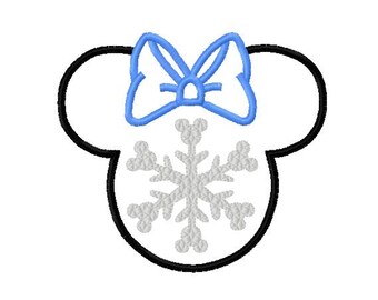 Character Inspired with Large Snowflake Mouse Embroidery Applique Design