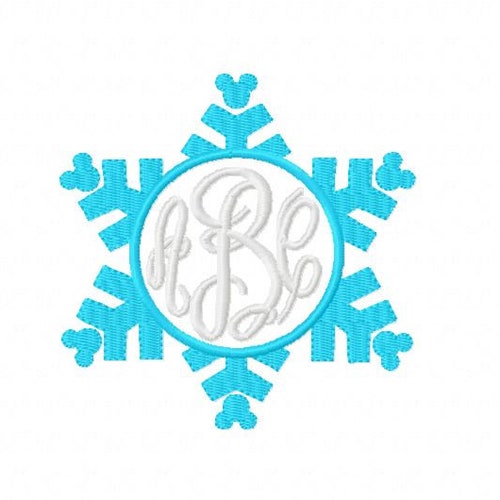 Monogram Initial Hidden Mouse Freezing Cold Snowflake Embroidery Design - 9 Sizes - Instant Download Digital File