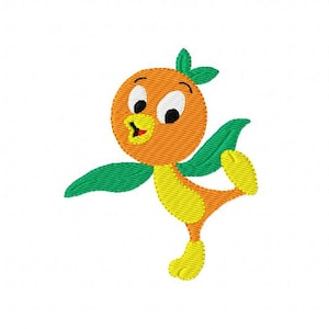 オレンジ色の鳥と植物デザイン布 キャラクターにインスパイアされたオレンジ色の鳥の刺繍入りデザイン