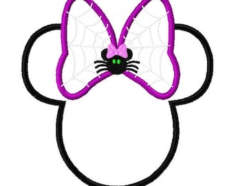 Character Inspired Miss Mouse Spider Web bow Embroidery Applique Design - Halloween