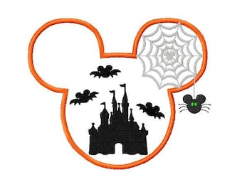 Character Mister Mouse Inspired Spooky Castle Spider Web in ear Embroidery Applique Design Halloween