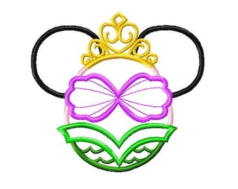 Character Inspired Mouse Princess Mermaid with Tiara Embroidery Applique Design