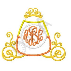 Candy Corn Princess Monogram Initial Carriage Embroidery Applique Design