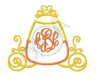 Candy Corn Princess Monogram Initial Carriage Embroidery Applique Design