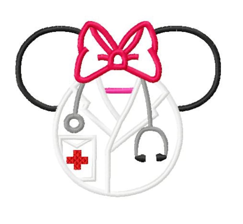 Character Inspired Ears with bow Doctor Medical Embroidery Applique Design image 1