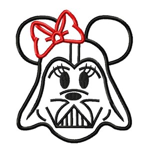 Character Inspired Mouse Star fight Darth with Bow Embroidery Applique Design