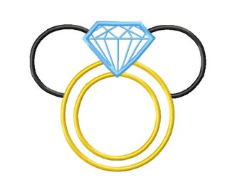 Character Inspired Miss Mouse Engagement Diamond Ring Embroidery Applique Design - Instant Digital Download for Embroidery Machines