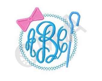 Character Monogram Initial Sketch Frame Toy Book Shepard Bo Peep Easy Stitchout Design- Digital Download Embroidery Design