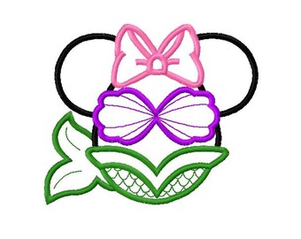 Character Inspired Miss Mouse Princess Mermaid with Tail Embroidery Applique Design Instant Download Digital File, 5 SIZES