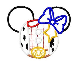 Character Inspired Miss Mouse Toy Book Cowboy Woody with Bow Embroidery Applique Design - Digital Instant Download for Embroidery Machines