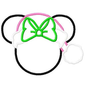 Character Inspired Santa Girl Mouse Big Bow Hat Applique Embroidery Applique Design