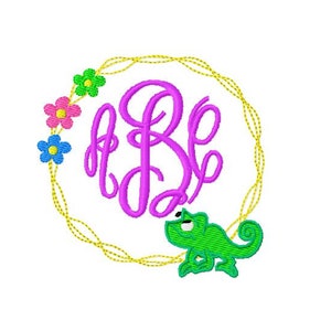 Monogram Initial Character Inspired Princess Rapunzel Long Hair Monogram Frame Design Embroidery Design - Instant Digital Download