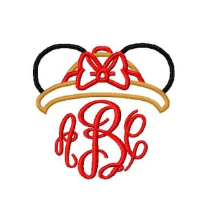 Character Inspired Miss Mouse Safari Cap Hat Topper for Monogram Initial Embroidery Applique Design Digital Download for Embriodery Machines