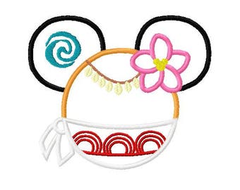 Personaje inspirado Miss Mouse Maui Hawaiian Princess poco Moana 2 bordado apliques diseño descarga instantánea Digital archivo
