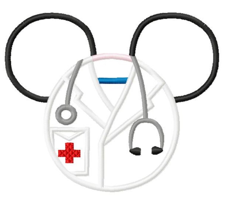 Character Inspired Mouse Ears Doctor Medical Embroidery Applique Design image 1