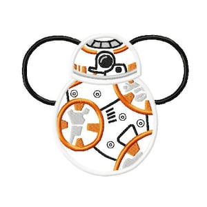 Könnte beinhalten: Weißer und orangefarbener Roboter mit einem runden Körper und zwei Antennen. Der Roboter hat ein kreisförmiges Design auf seinem Körper mit orangefarbenen und weißen Details.