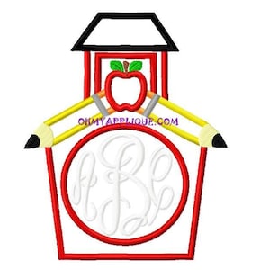 Monogram Back to School House Design Embroidery Applique Design Instant Download Digital File for Embroidery Machines