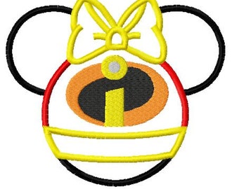 Character Inspired Hero Incredible Mouse with Bow Super Hero Family Embroidery Applique Design