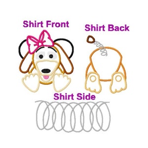 Camicia Front - Side - Back File personaggio ispirato Mouse giocattolo libro Slinkee cane con prua ricamo Applique Design - Instant Download digitale
