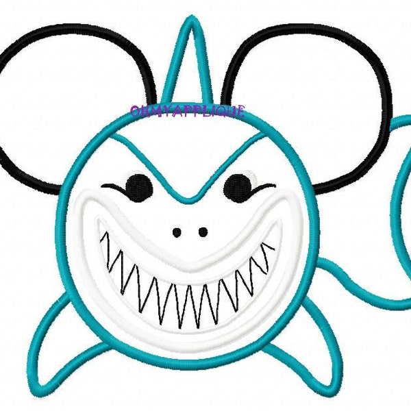 Carácter inspirado Señor ratón peces son nuestro amigos tiburón bordado apliques diseño