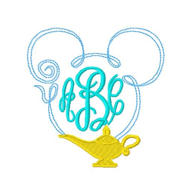 Monogram Initial Frame  Magic Genie Lamp Mister Mouse Embroidery Design Instant Download Digital File