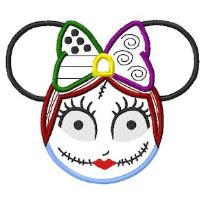 Character Inspired Ears Nightmare Sally with Bow Embroidery Applique Design
