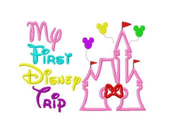 My First Trip Princess Mouse Castle Applique Embroidery Design Instant Download Digital File