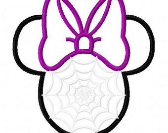 Character Inspired Mouse Spider Web Head with bow Embroidery Applique Design