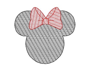 Quick Bean Stitch Character Inspired Miss Mouse Bow Head Embroidery Design - Digital Download Design for Embroidery Machines