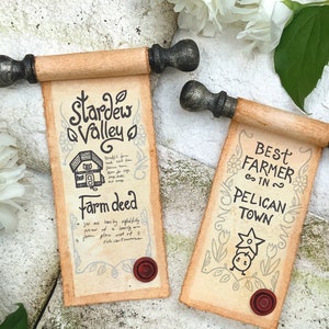 Diploma de Stardew Valley. Miniatura de pergaminos. Imanes para el frigorífico. Regalo personalizado