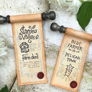 Stardew Valley Diploma. Scrolls Miniature - Fridge Magnets. Personalized Gift