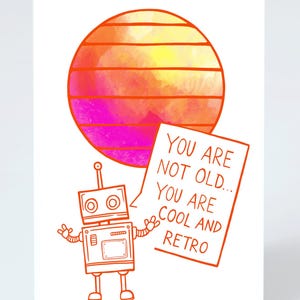 Você não é velho. Você é legal e retrô. Cartão de aniversário geek. Cartão dobrado. Artprint por Sophie Grunnet