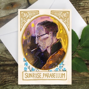 Porucznik Kim Kitsuragi. Disco Elysium. Geeky Postcard A5. Grafika autorstwa Sophie Grunnet