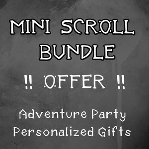 Oferta de MINI SCROLL BUNDLE. Regalos para fiestas de aventuras. Descuento. Regalos personalizados. Diplomas en miniatura