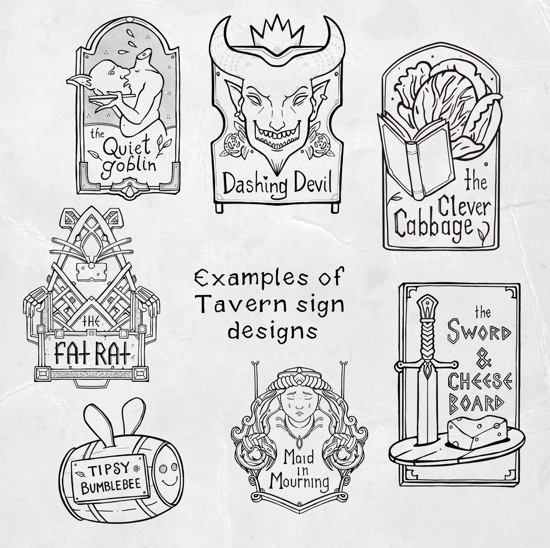 Commission Fantasy Tavern Sign. TTRPG Artwork. Digital Lineart. Made ...