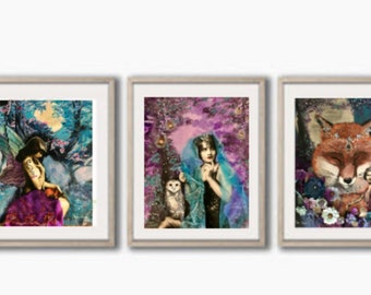 Set of 3 Woodland Fairies and Friends Fine Art Prints