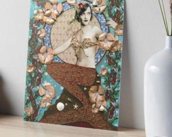 little mermaid mermaid tale red mermaid mixed media beach art mermaid art PRINT