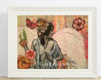 Royal Angel- Fine art PRINT of beautiful angel artwork from 1920's vintage woman photo in mixed media collage by Tori Jane