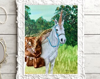 Unicorn and Maiden Fine Art Print