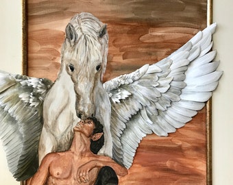 Mystical Elf and Pegasus Original Art by Tori Jane