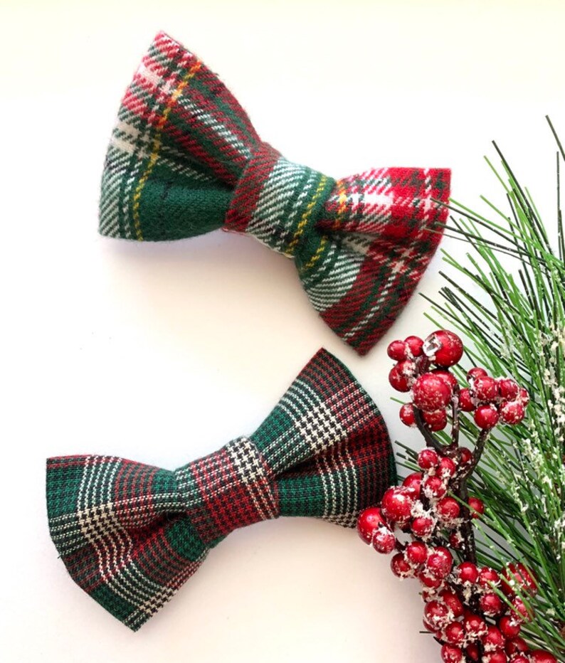 Christmas Plaid Bow Tie Green Plaid Bow Tie Green Tartan Bow Etsy