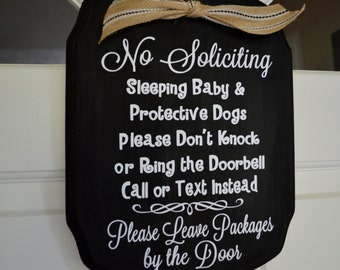 No Soliciting Baby Sleeping and Protective Dog Door Sign, Baby Sleeping Sign, Protective Dog Sign, No Soliciting, Sleeping Baby Sign