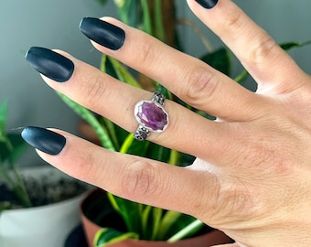 Amethyst Floral Ring, Size 8 Ring, Healing Crystal Jewelry, February Birthstone, Bold Jewelry, Metaphysical Jewelry