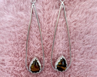 Tiger's Eye Earrings, Healing Crystal Jewelry, Yoga Gifts for Women, Sterling Silver Jewelry, Dramatic Earrings, Energy Protection